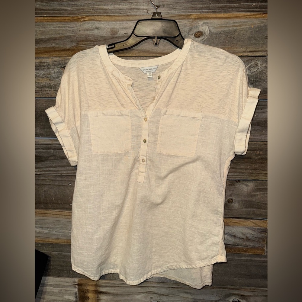 Lucky Brand Small Women’s Mixed Media Short Sleeve Cotton light Peach color